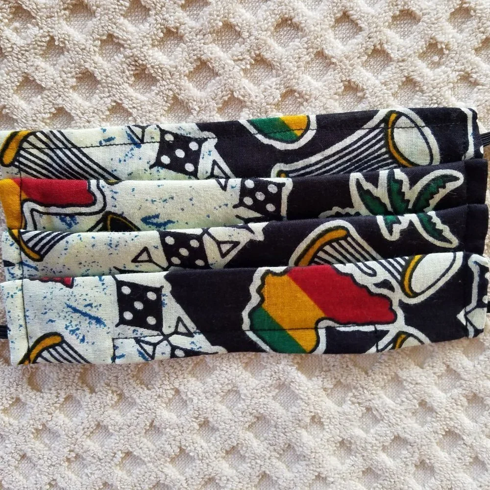 Face Mask and Earrings African Wax Fabric Cotton Adult Nose Wire Filter Opening